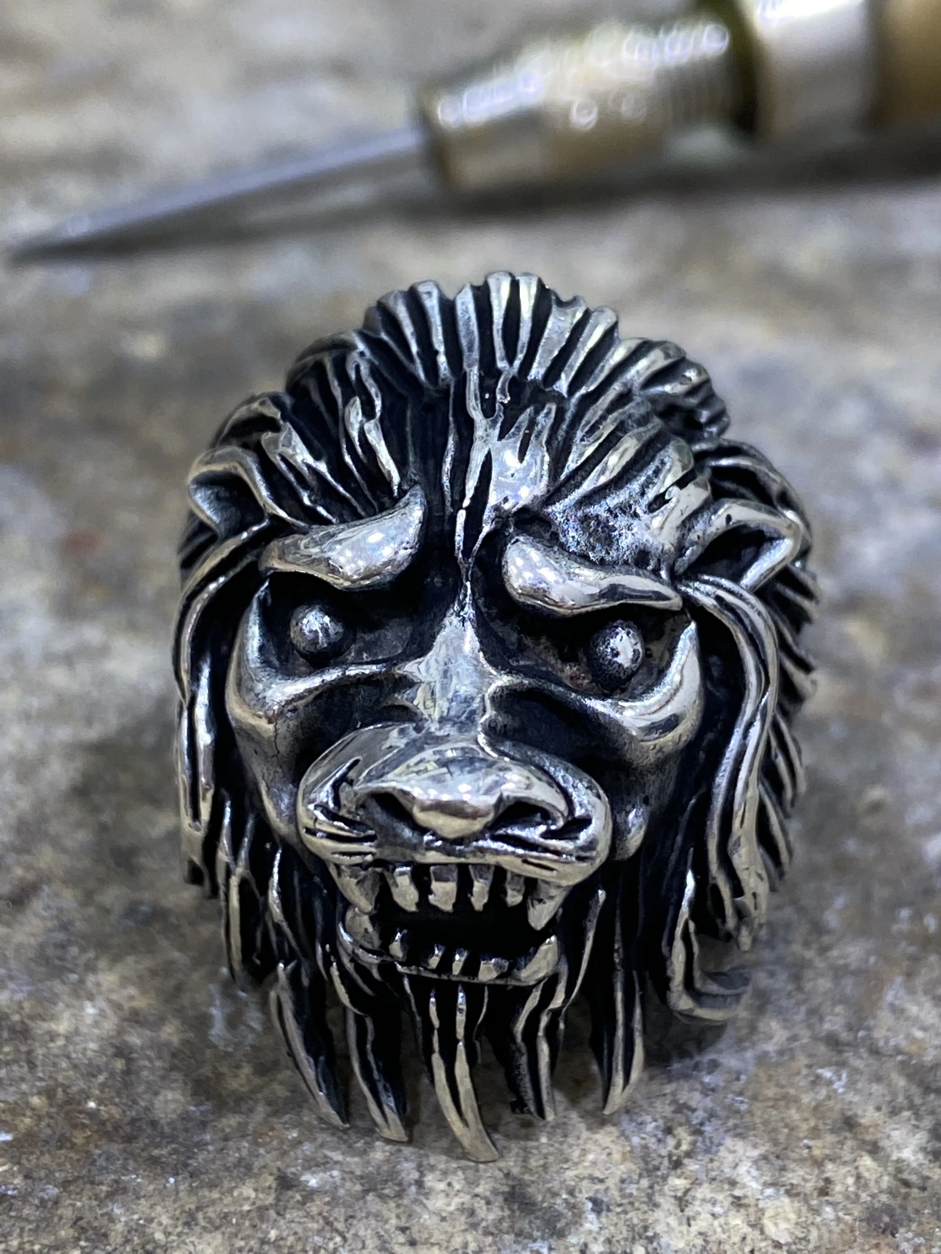 Rabat Herre Silver Lion Ring, Løve Hoved signetring, Vild Løve Ring , Vintage Håndlavet Sølv Ring , 925k Sterling Sølv , Fine / Spotonjobs.dk