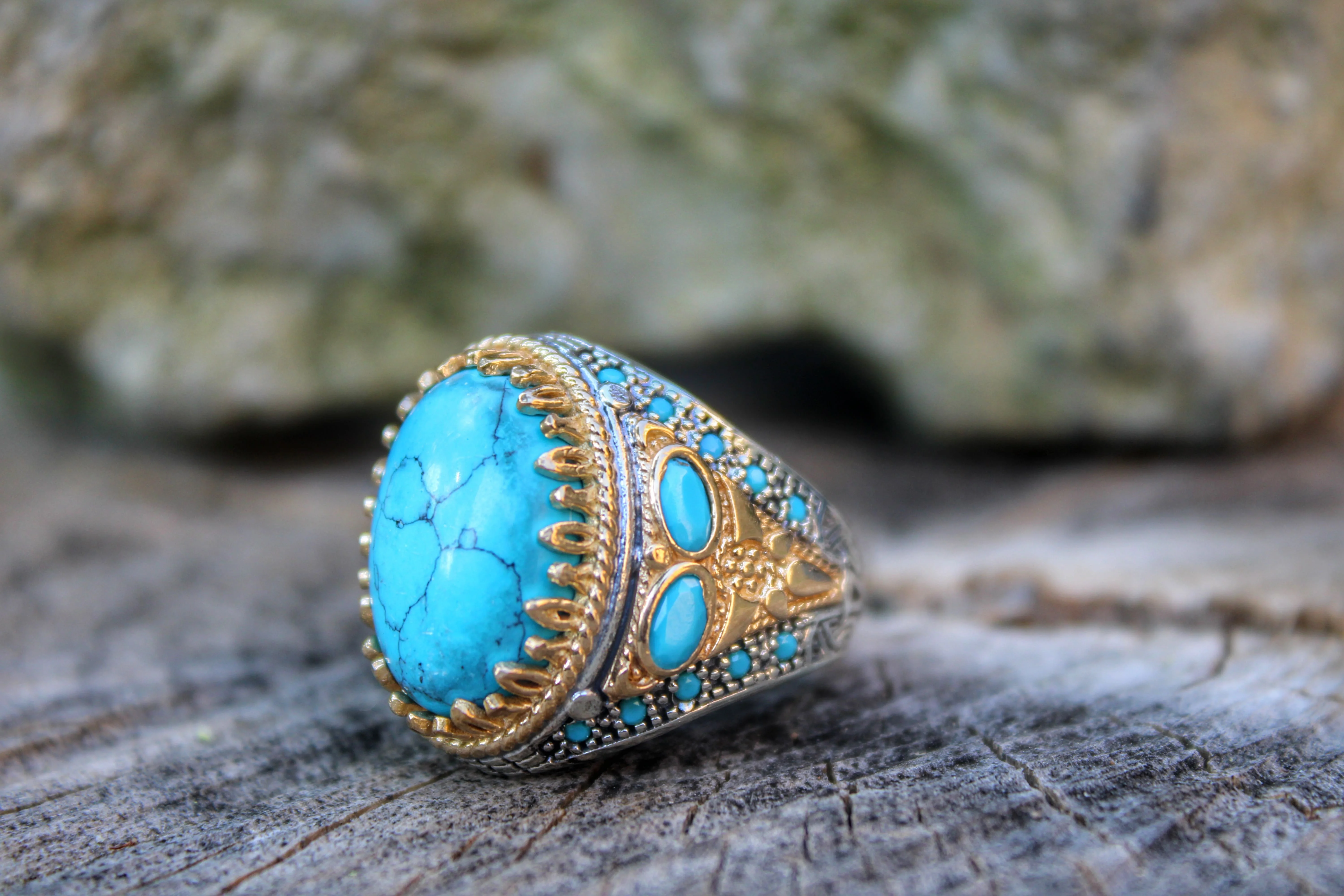 Rabat Rigtig Ren Sterling ring med ægte turkis sten håndlavet lavet i tyrkiet luksus og trendy model vintage ny model ~ Fine smykker /