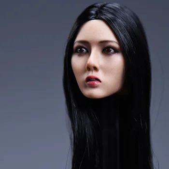 1/6 Skala Asien Kvindelige Kort Sort Hår Hoved Forme Lange hår Xiu Pige Head Model F 12