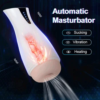 10*3 Hastigheder Automatisk Håndsex Cup Sugende Vibrationer Realistisk Vagina Varme Puls Mandlige Masturbator Voksen Sex Legetøj til Mænd