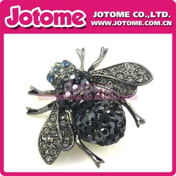 100pcs/masse Vintage Black Bee Legering Mode Smykker Rhinestone Broche til Jakkesæt til herrer og Damer, Kvinder Kjole