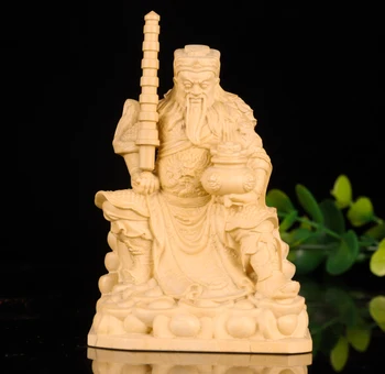 10cm Zhao Gongming Buksbom Skulptur Gud for Rigdom Bil Dekoration Feng Shui Home Decor