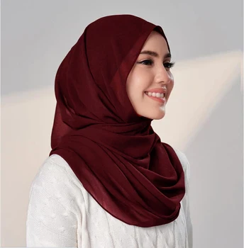 10pc Chiffon Instant Hijab Med Bonnet Elastisk Jersey Caps Solid Farve Pandebånd Pins Gratis Grundlæggende Premium Almindelig Hijab eller Tørklæde Sjal
