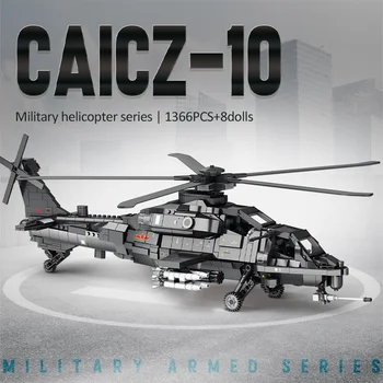 1366Pcs City Militære WW2 Tekniske Helikopter byggesten Våben Fighter Transport Fly Mursten Uddanne Legetøj For Børn