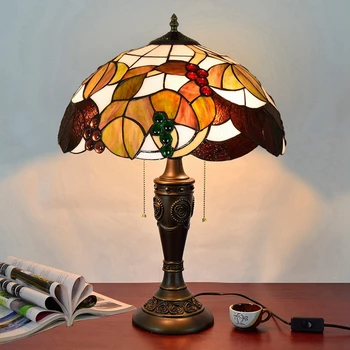 16 tommer europæiske retro drue kreative hotellets bar dekorativ bordlampe Tiffany farvet glas bar, soveværelse sengen bordlampe