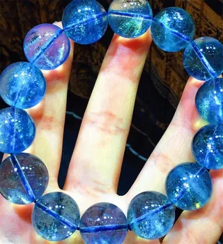 16mm Naturlige Ocean Blå Akvamarin Armbånd Smykker Til Kvinder, Mænd Healing Reiki Gave Krystal Perler, Ædelsten, Sten Tråde AAAAA