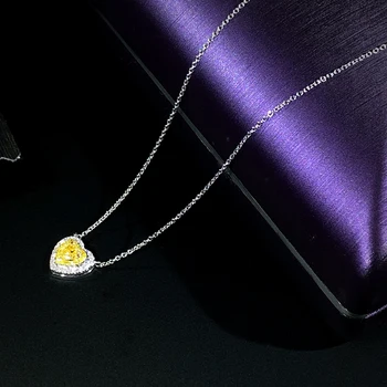 18K guld halskæde naturlige 0.3 ct gul diamant og 0,2 ct hvide diamanter halskæde 010