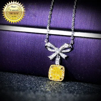 18K guld halskæde naturlige 0.35 ct gul diamant og på 0,23 ct hvide diamanter halskæde 005