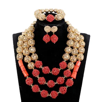 2018 Trendy NY Afrikansk Rød Koral Smykker Sæt til Kvinder Rød/Sølv Indiske Brude Coral Perler, Halskæde Sæt til Bryllup ABH777