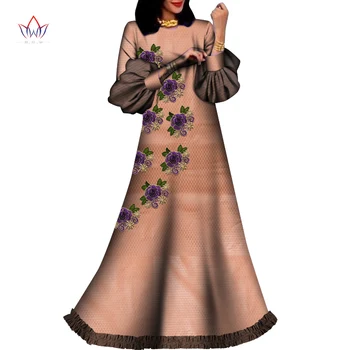 2021 BintaRealWax Afrikanske Tøj til Kvinder Afrikanske Kjole Puff Ærmer Gulv-Længde Print Voks-Kjole til bryllupsfest Dato WY8290