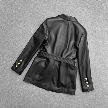 2021 Foråret efteråret kvinders ægte læder bælte blazere jakker england-stil lommer pels C633