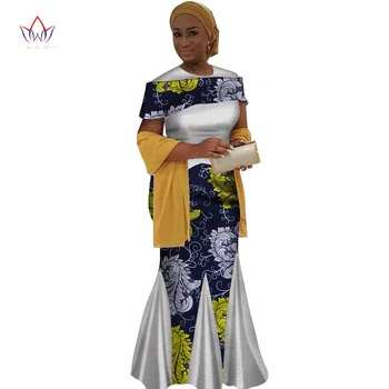 2021 Nye Afrikanske Kvinder Bazin Kjole Dashiki Afrikanske Print Kjoler Til Kvinder Bomuld Kvinder O-hals Tøj 6xl 5xl Naturlige WY3130