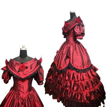 2021 Nye røde elegante Halloween Cosplay kjole Koloniale georgiske Gotiske Renaissance Historiske kjole D-682