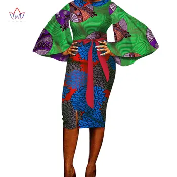 2021 Sommeren Afrikanske Kjole Til Kvinder Dashiki Afrika Tøj O-hals Fuld Ærme Ankara Damer Tøj Bomuld Plus Størrelse 6xl WY1711