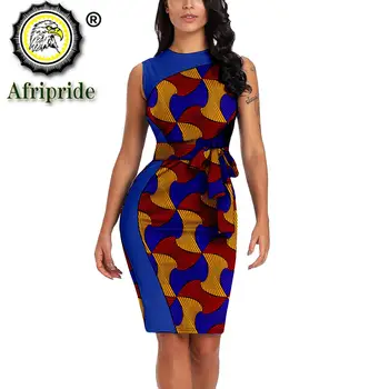 2021 Sommeren Traditionelle Afrikanske Kjoler til Kvinder Bodycon Kjole Hvid Grøft O-hals uden Ærmer Plus Size Midi Kjole S2125016