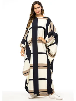 2021 batwing ærme trykt kvinder kjole Ramadanen, Eid Dubai Abaya Plus Size kaftan Kjole marokkanske robe afrikanske dashiki