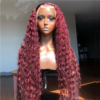 26Inch Lang Løs Bølge 180%Tæthed Vin Red Lace Front Wig For Sorte Kvinder Med BabyHair Glueless Daglige Parykker varmeandige