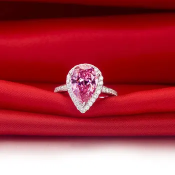 3 Karat Hvid Guld 14K Pink Pære Stil A-OK Simulere Diamant Jubilæum Ring For Kvinder Massivt Guld Engagement Ring Med Box