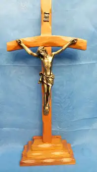 34 CM store-TOP Christianism Home Decor, at Jesus Kristus På Korset korsfæstelsen Krucifiks Religiøse metal tabel statue