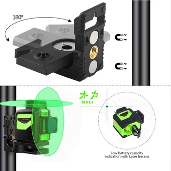 3D Laser-Niveau Måler 8-Linje 360 Graders Self Leveling Mini Bærbare Grøn Laser Instrument Gratis Drop-bevis Støv Sikring