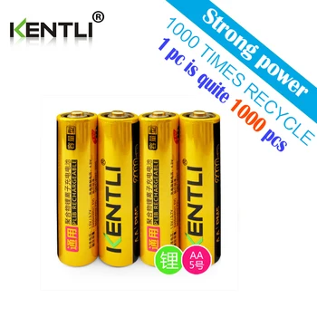4 stk KENTLI 1,5 v AA 2400mWh lithium polymer li-ion genopladeligt batteri + 4 kanaler AA og AAA oplader med lommelygte funktion