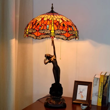 40cm store røde dragonfly retro bordlampe Tiffany ' s farvede glas villa stue bar Gudinde for pigen dekorative skrivebordslamper