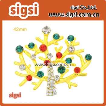 42mm guld Christmas tree of life broche rhinestone broche pin-smykker