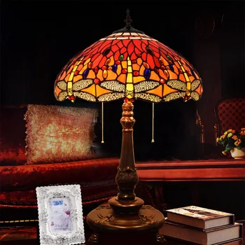 45CM Europæiske retro Tiffany red dragonfly bordlampe farvet glas stue, soveværelse sengelampe bar bryllupsgave bordlampe
