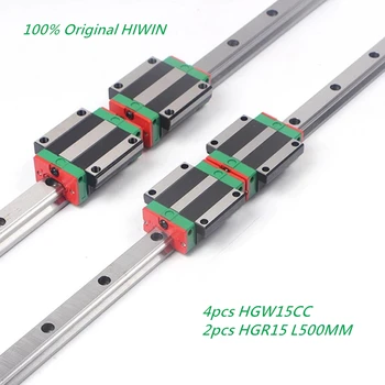 4stk Oprindelige HIWIN HGW15CC Lineær Flange Blok Transport + 2stk HGR15 500mm Lineære Skinner for CNC