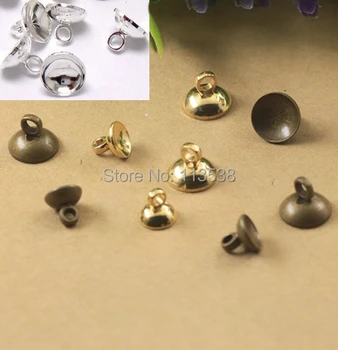 500pcs 8mm bronze, sølv, guld farve metal cap pendel stik perle cap, smykker, tilbehør til glas cover hætteglas DIY