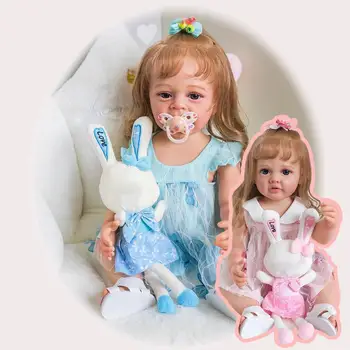 55cm Full Body Silikone Genfødt lille Barn Pige Prinsesse Rod Med Hår Vandtæt Toy Paiting Kanin Hånd-detaljeret W0q8
