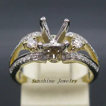 7,0 mm Runde Skær Massivt 14k Gul Guld Naturlige Diamant Semi Mount Engagement Ring