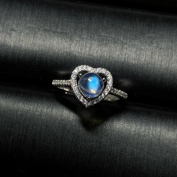8*8 mm 925 Sterling Sølv Natural Hjerte Form Månesten Engagement Ring, Solid vielsesringe