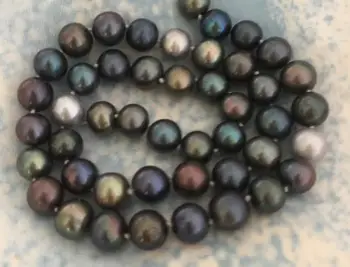 9-10mm tahitian flerfarvet sort grøn rød perle halskæde 18inch