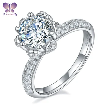 925 Sterling Sølv Moissanite Ring 1.5 Ct Runde Cut D Farve Meget Skinnende Blomster Engagement Ring Høj Kvalitet Smykker