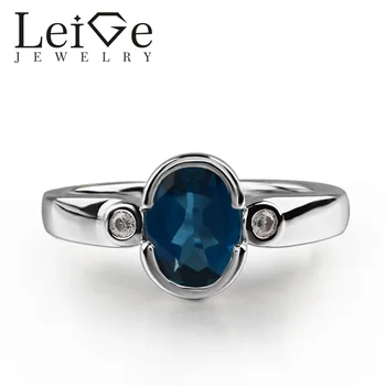 925 Sølv London Blue Topas Ring Oval Cut Blå Ædelsten Bezel Indstilling Løfte Ringe til Kvinder Romantiske gaver