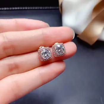 925 sterling sølv øreringe i Klassisk stil, Diamant smykker Mosan diamant 2CT Cirkulære 6.5mmx2 øreringe Bryllup Part gave ea