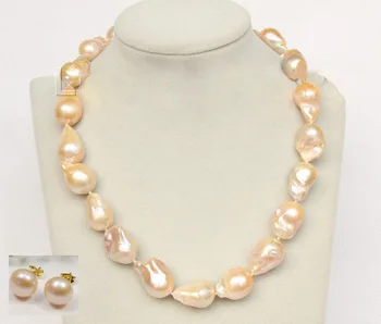AAA naturlige 18 25mm Barok pink Genfødt keshi perler, halskæde, ørering