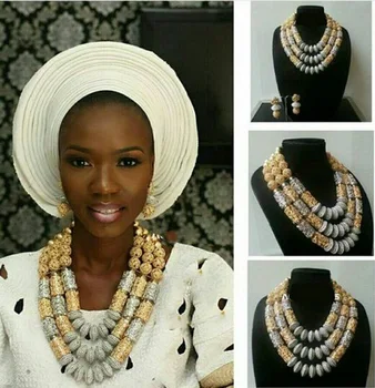 Afrikansk Mode Kvinder Bryllup Kostume Smykker Sæt 2018 Seneste Blande Guld og Sølv, Kobber Brude Statement Smykker Sæt ABH824
