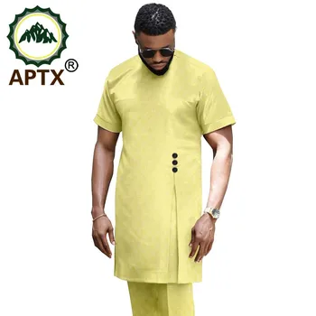 Afrikanske Mænd Tøj Traditionelle Sæt Dashiki Shirt og Ankara Formelle Bukser Outfit, Blå farve TA1916025
