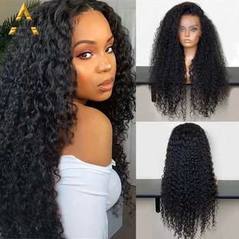 Afro Curly Syntetiske Lace Front Wig Glueless Kinky Curly Cosplay Parykker Til Kvinder Varmeandig Ombre Brun Syntetisk Paryk Aiva