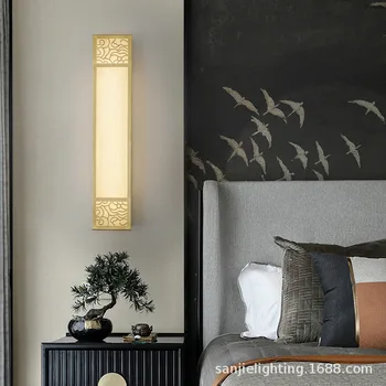 Alle Marmor, Kobber væglampe i Moderne Luksus Nye Kinesiske Stil Stue-TV Baggrund Væggen Belysning Soveværelse Sengen Midtergangen Lampe