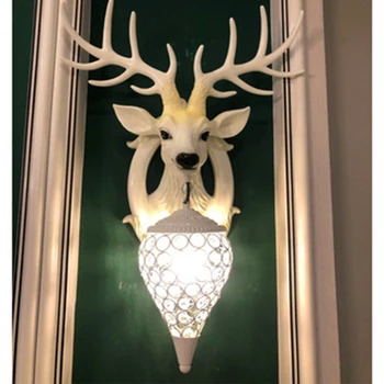 American Retro Gevir Led Væglampe Art Stue Baggrund Vægdekoration Harpiks Hjort Lampe Soveværelse Toiletbord Væglampe
