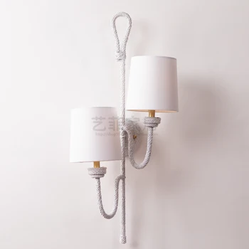 American retro vævet strå reb gren stue væglampe personlighed landlige hotel soveværelse væg lampe