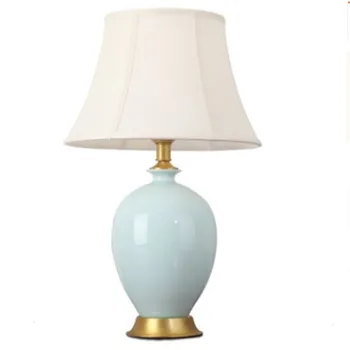 Amerikansk Stil, Lys Blå Keramiske Bord Lampe Til Soveværelset Ved Siden Af Sengen Stue Foyer Undersøgelse Skrivebord Læsning Nat Lys 190087