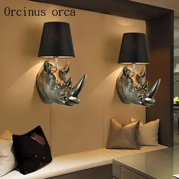 Amerikansk country-rhino hoved væglampe stue, soveværelse bar Kontinental væglampe kreative hjem dekorationer gratis fragt