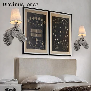 Amerikansk stil kreative retro hest hoved væglampe restaurant hotel korridor soveværelse sengen dekorativ væglampe gratis fragt
