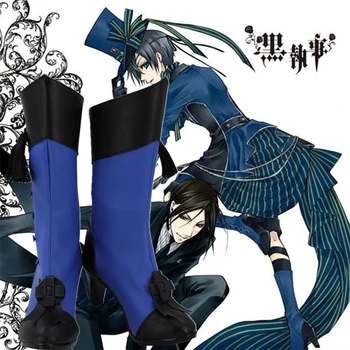 Anime Black Butler Ciel Phantomhive Cosplay Blå Påfugl Kjole Sko Blå Støvler Custom Made