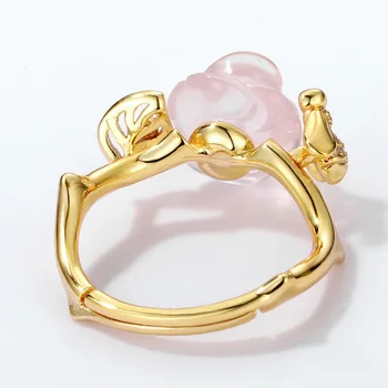 Anomokay Klassiske Natrue Pink Krystal Blomst, Guld Farve Ringe til Kvinder, Kærester, Mødre Ægte 925 Sterling Sølv Blad Bee Ringe Gave