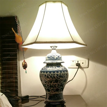 Antik Kinesisk Porcelæn LED bordlamper Klud Lampeskærm til Soveværelse/Stue Belysning E27 110-220V Skrivebord Lys TLL-420